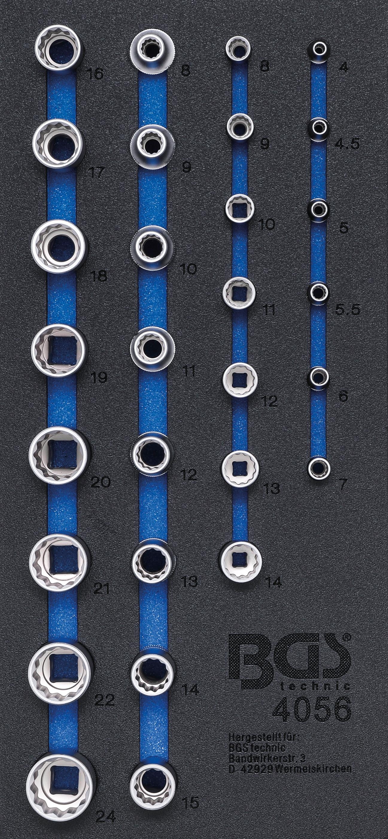 Werkstattwageneinlage 1/3: Steckschlüssel-Einsätze Zwölfkant 6,3 mm (1/4") / 12,5 mm (1/2") 29-tlg.