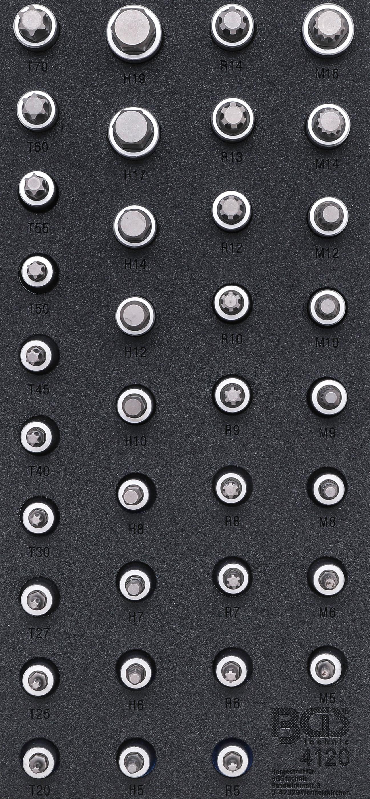 Werkstattwageneinlage 1/3: Bit-Einsatz-Satz Antrieb Innenvierkant 12,5 mm (1/2") Innensechskant, T-Profil (für Torx), Innenvielzahn (für XZN), Keil-Profil (für RIBE) 36-tlg.