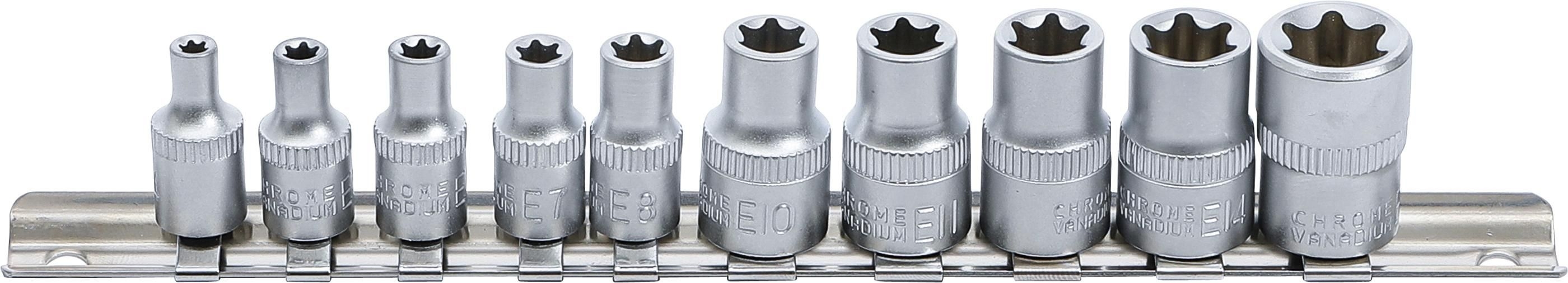 Steckschlüssel-Einsatz-Satz E-Profil | Antrieb Innenvierkant 6,3 mm (1/4") / 10 mm (3/8") | SW E4 - E16 | 10-tlg.