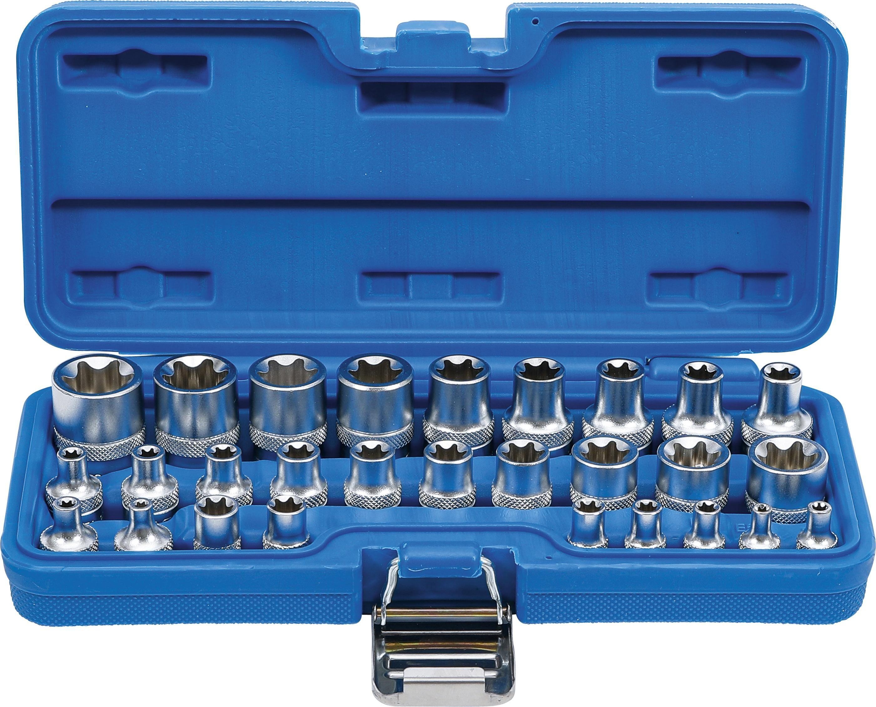 Steckschl&uuml;ssel-Einsatz-Satz E-Profil | Antrieb Innenvierkant 6,3 mm (1/4") / 12,5 mm (1/2") | SW E4 - E24 | 28-tlg.