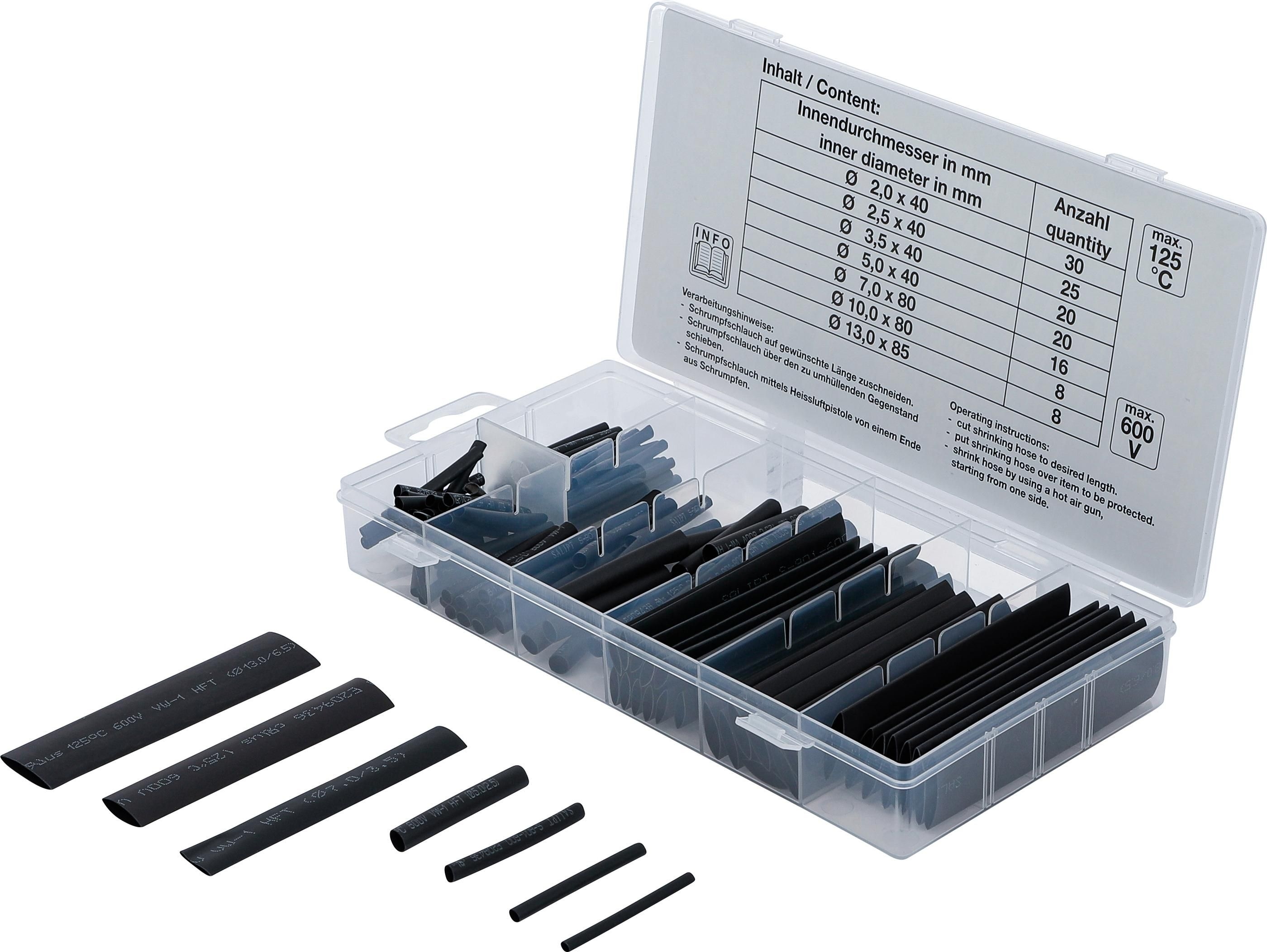 Schrumpfschlauch-Sortiment | schwarz | 127-tlg.
