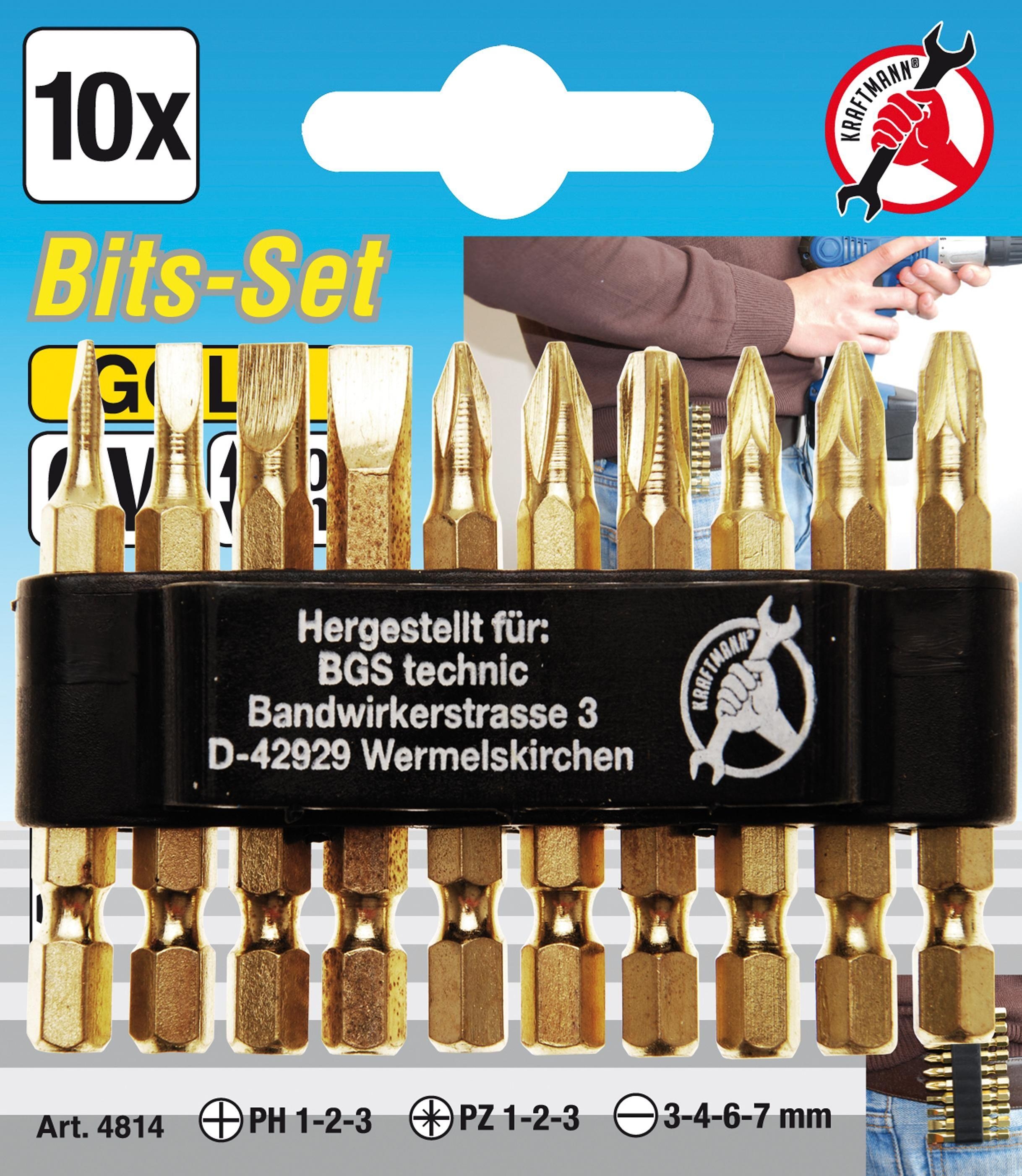 Bit-Satz | "Gold" | Antrieb Au&szlig;ensechskant 6,3 mm (1/4") | 10-tlg.