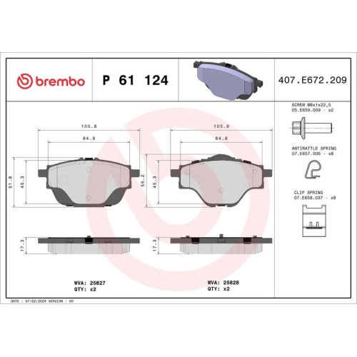 BREMBO Bremsbelagsatz, Scheibenbremse PRIME LINE