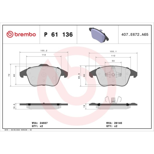 BREMBO Bremsbelagsatz, Scheibenbremse PRIME LINE