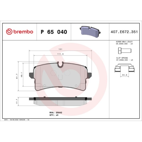 BREMBO Bremsbelagsatz, Scheibenbremse PRIME LINE