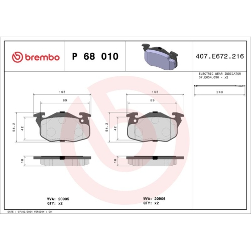 BREMBO Bremsbelagsatz, Scheibenbremse PRIME LINE