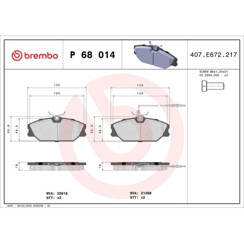 BREMBO Bremsbelagsatz, Scheibenbremse PRIME LINE