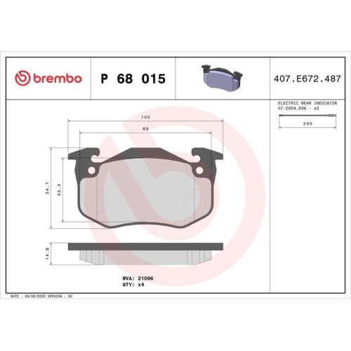 BREMBO Bremsbelagsatz, Scheibenbremse PRIME LINE