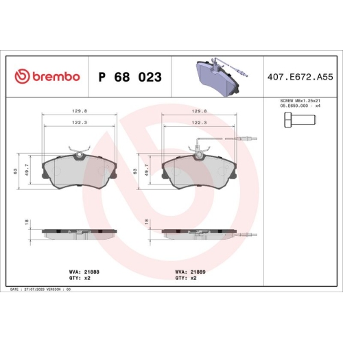 BREMBO Bremsbelagsatz, Scheibenbremse PRIME LINE