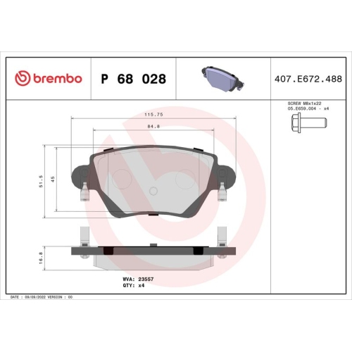 BREMBO Bremsbelagsatz, Scheibenbremse PRIME LINE