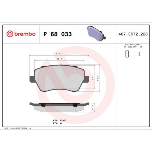 BREMBO Bremsbelagsatz, Scheibenbremse PRIME LINE