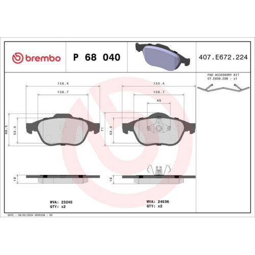 BREMBO Bremsbelagsatz, Scheibenbremse PRIME LINE