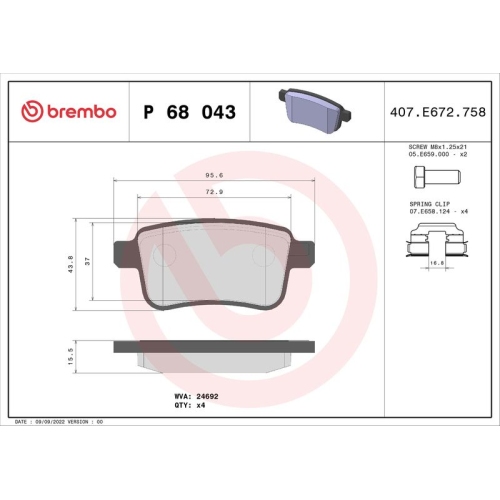 BREMBO Bremsbelagsatz, Scheibenbremse PRIME LINE