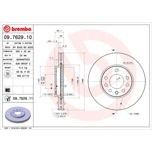 BREMBO Bremsscheibe PRIME LINE - UV Coated