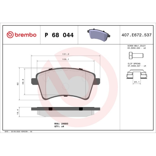 BREMBO Bremsbelagsatz, Scheibenbremse PRIME LINE