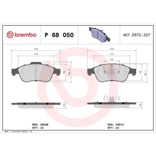 BREMBO Bremsbelagsatz, Scheibenbremse PRIME LINE