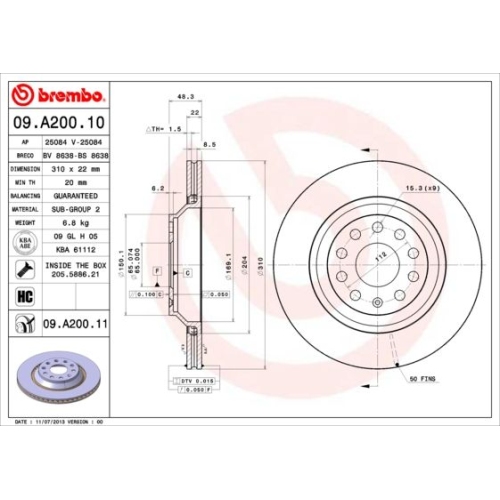 BREMBO Bremsscheibe PRIME LINE - UV Coated