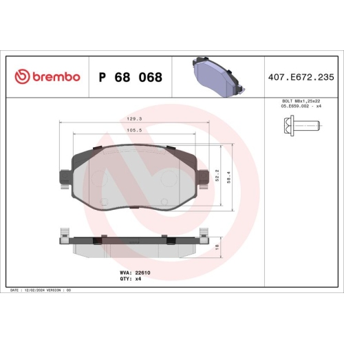 BREMBO Bremsbelagsatz, Scheibenbremse PRIME LINE