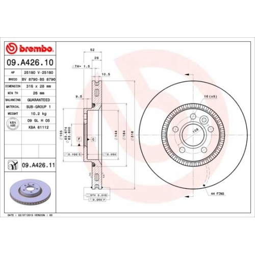 BREMBO Bremsscheibe PRIME LINE - UV Coated