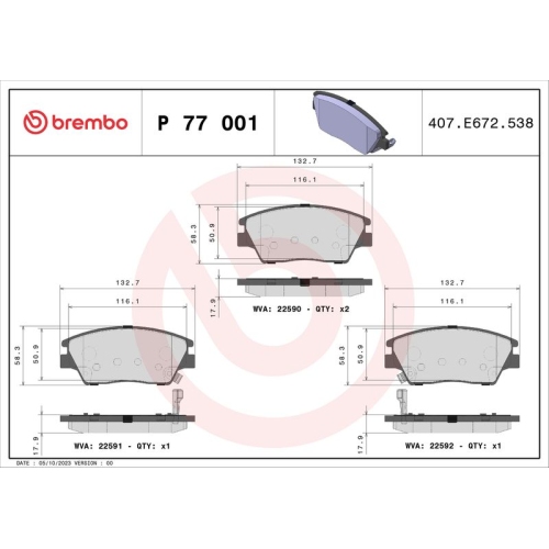 BREMBO Bremsbelagsatz, Scheibenbremse PRIME LINE