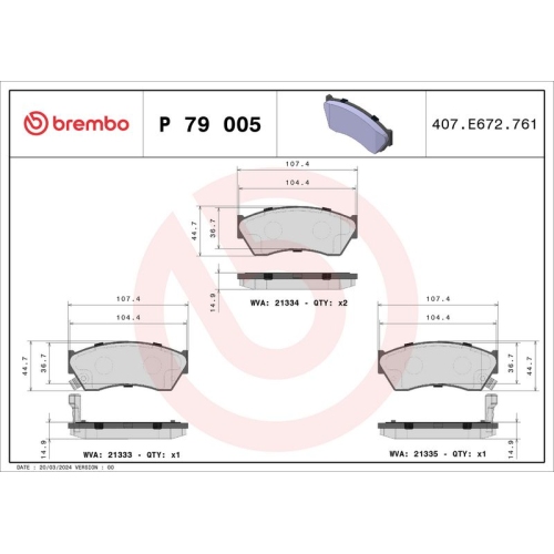 BREMBO Bremsbelagsatz, Scheibenbremse PRIME LINE