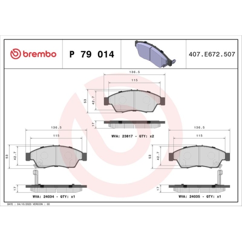 BREMBO Bremsbelagsatz, Scheibenbremse PRIME LINE