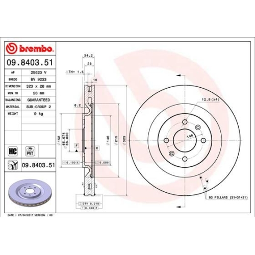 BREMBO Bremsscheibe PRIME LINE - UV Coated