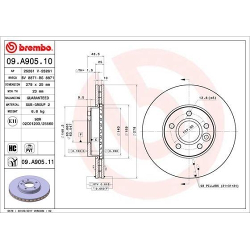 BREMBO Bremsscheibe PRIME LINE - UV Coated