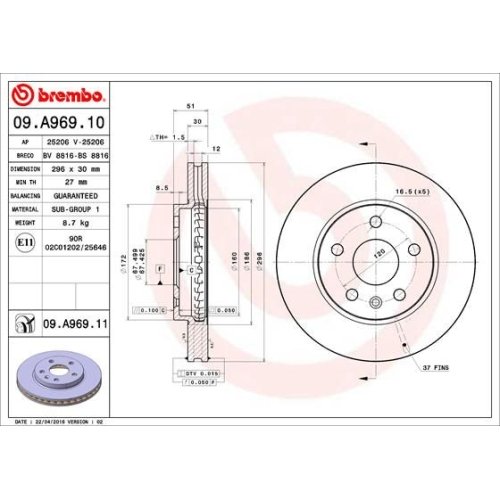 BREMBO Bremsscheibe PRIME LINE - UV Coated