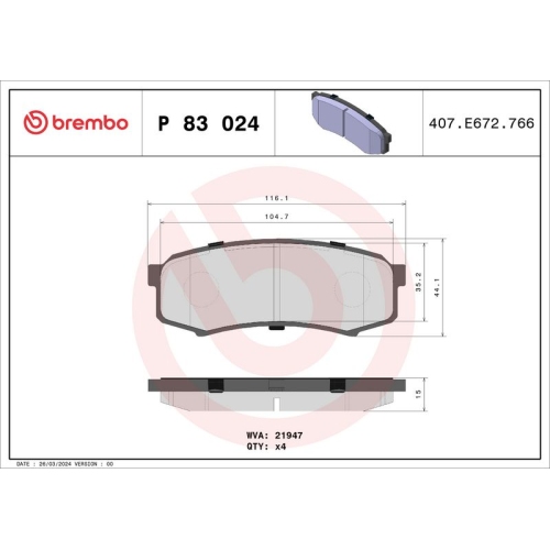 BREMBO Bremsbelagsatz, Scheibenbremse PRIME LINE