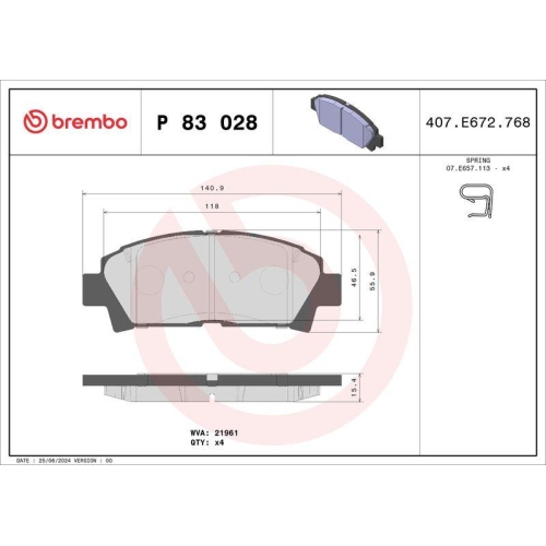 BREMBO Bremsbelagsatz, Scheibenbremse PRIME LINE