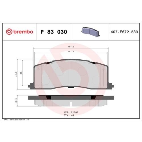 BREMBO Bremsbelagsatz, Scheibenbremse PRIME LINE