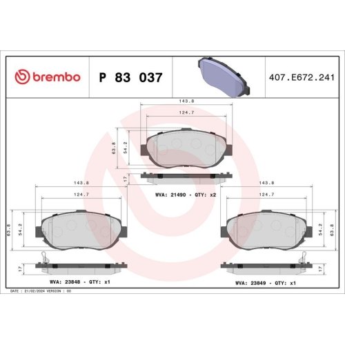 BREMBO Bremsbelagsatz, Scheibenbremse PRIME LINE