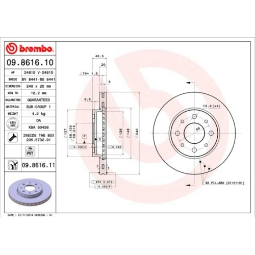 BREMBO Bremsscheibe PRIME LINE - UV Coated