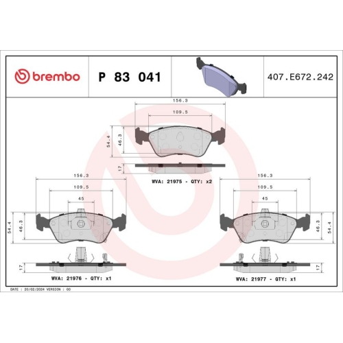 BREMBO Bremsbelagsatz, Scheibenbremse PRIME LINE