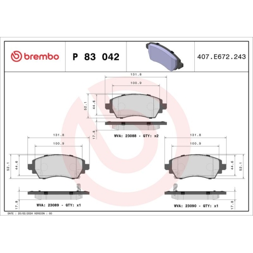 BREMBO Bremsbelagsatz, Scheibenbremse PRIME LINE