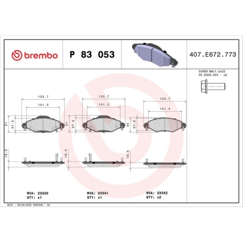 BREMBO Bremsbelagsatz, Scheibenbremse PRIME LINE