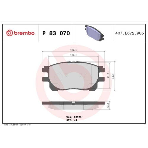 BREMBO Bremsbelagsatz, Scheibenbremse PRIME LINE