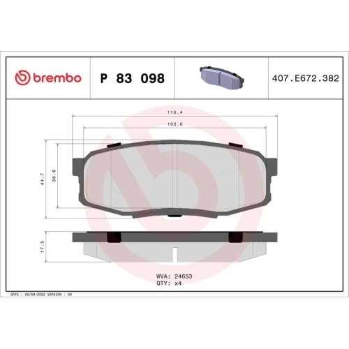 BREMBO Bremsbelagsatz, Scheibenbremse XTRA LINE