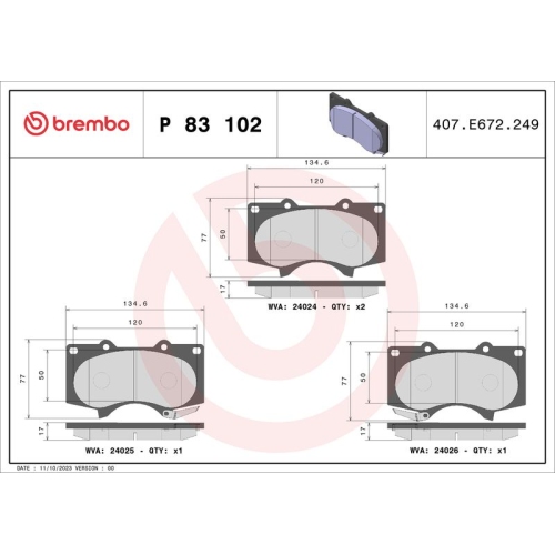 BREMBO Bremsbelagsatz, Scheibenbremse PRIME LINE