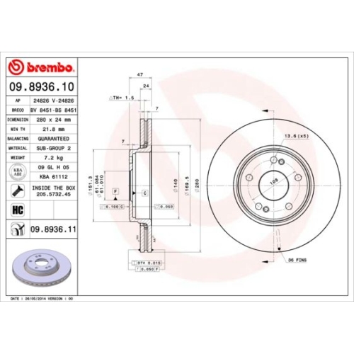 BREMBO Bremsscheibe PRIME LINE - UV Coated