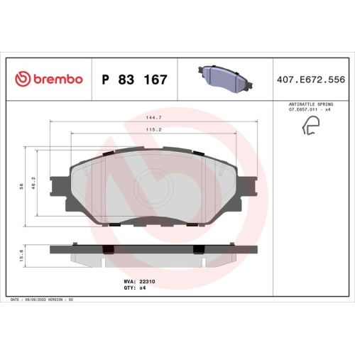 BREMBO Bremsbelagsatz, Scheibenbremse PRIME LINE