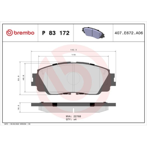 BREMBO Bremsbelagsatz, Scheibenbremse PRIME LINE