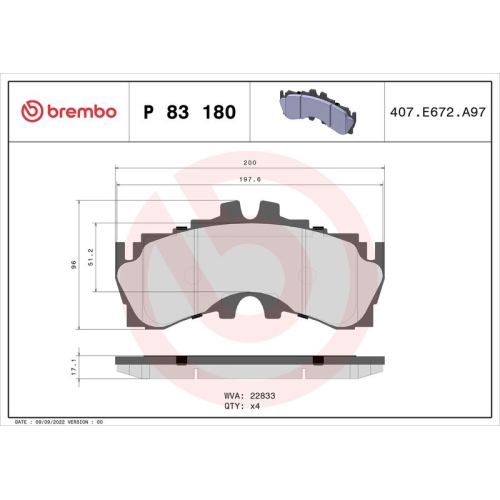 BREMBO Bremsbelagsatz, Scheibenbremse PRIME LINE