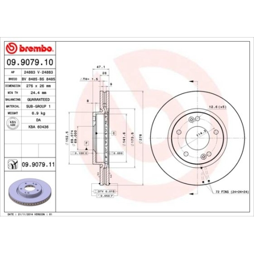 BREMBO Bremsscheibe PRIME LINE - UV Coated