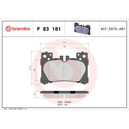 BREMBO Bremsbelagsatz, Scheibenbremse PRIME LINE