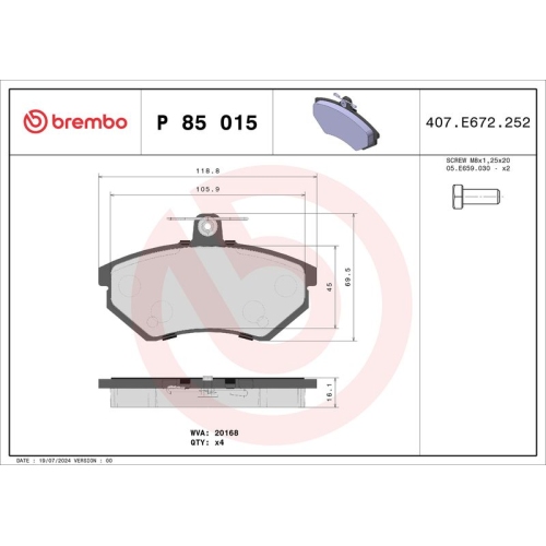 BREMBO Bremsbelagsatz, Scheibenbremse PRIME LINE