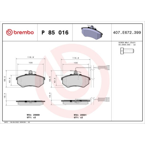 BREMBO Bremsbelagsatz, Scheibenbremse PRIME LINE