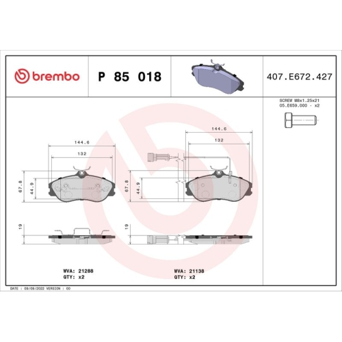 BREMBO Bremsbelagsatz, Scheibenbremse PRIME LINE