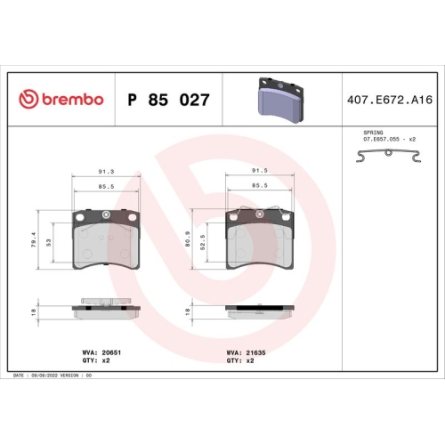 BREMBO Bremsbelagsatz, Scheibenbremse PRIME LINE